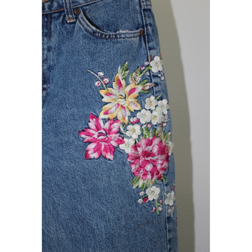 Topshop Moto Mom Jeans 25x32 Floral Hummingbird Embroidered High Rise No Stretch - Picture 2 of 12